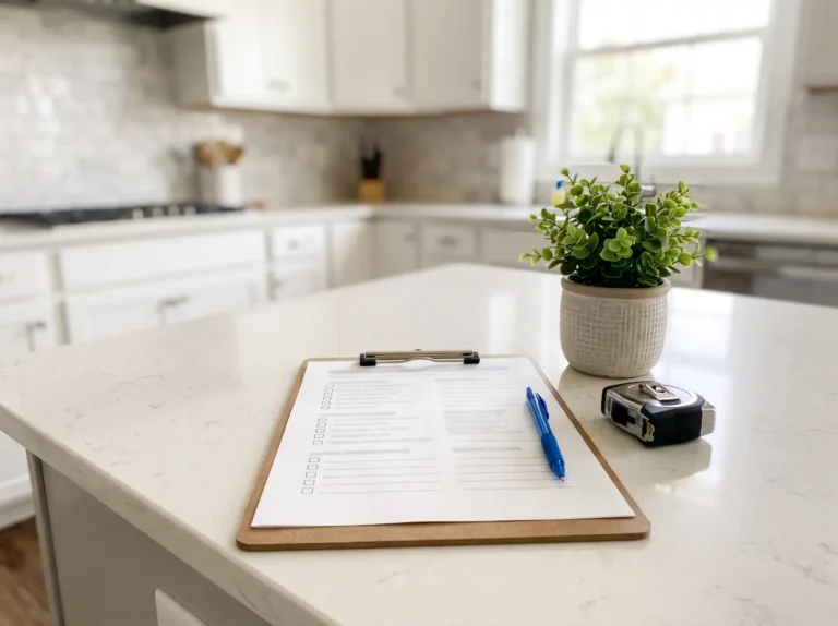 Clipboard checklist and tape measure for a free in-home cleaning estimate