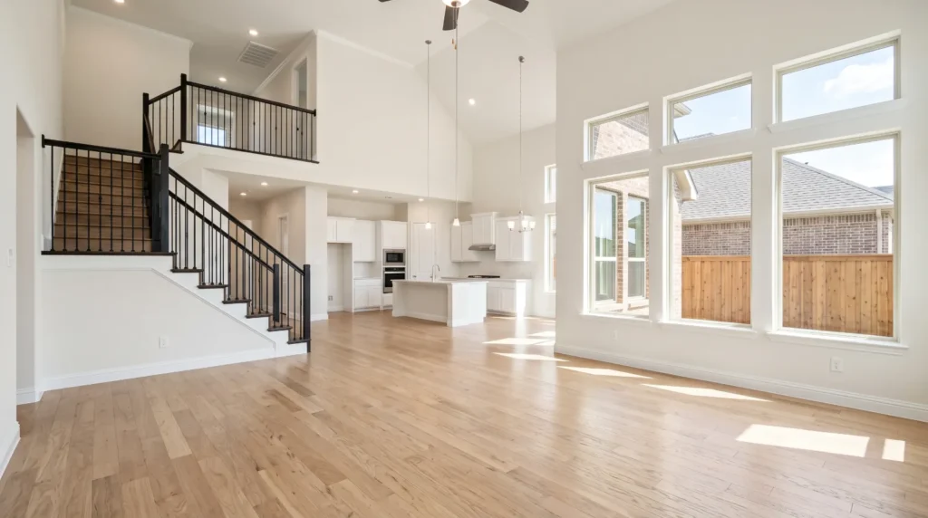 Bright new home interior after post-construction cleaning