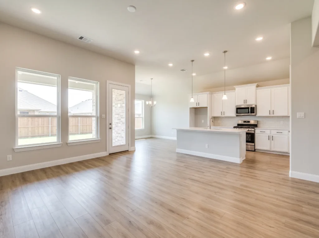 New-build home interior after post-construction cleaning